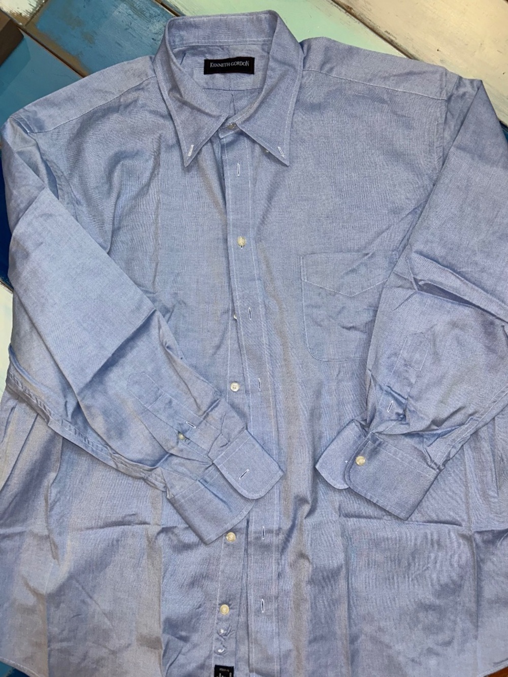 Kenneth Gordon Blue Oxford Cloth Button Front Dress Shirt Men’s 18 1/2 34